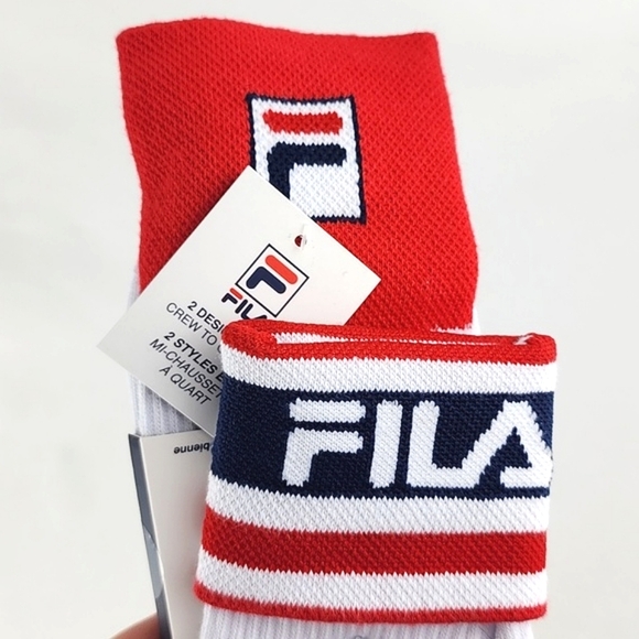 ⭐3/ $30⭐ FILA Heritage Unisex 2 Designs In 1 Crew To Quarter Cotton Socks White - Picture 3 of 8